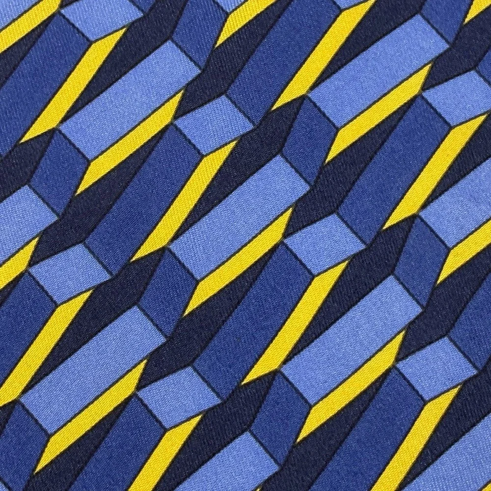 Vintage Gucci Italy Silk Tie Blue Yellow Geometric Cube 100% Silk 56x3.75